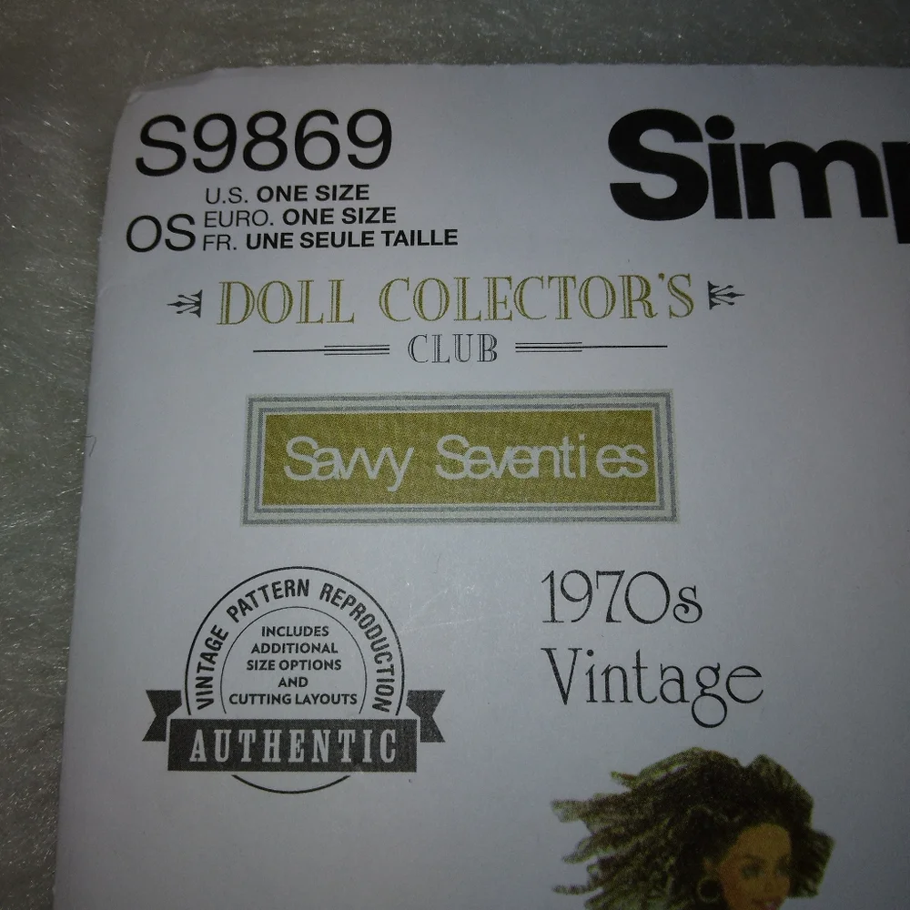 SIMPLICITY S9869 Doll Clothes for 11.5 inch dolls 1970s styles by Theresa LaQuey